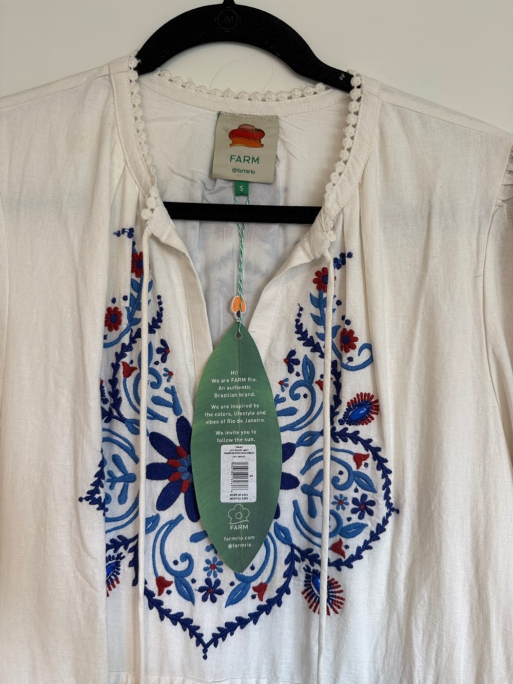 Farm Rio Off-White Navy Embroidered Midi Dress - Picture 2 of 6